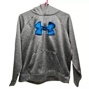 Under Armour Youth Storm Hoodie Heathered Grey Blue Logo Size YXL Loose Fit GUC